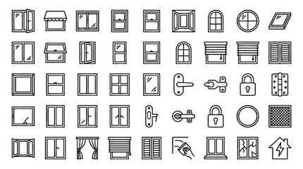 Set of outline window and hardware icons in linear style © Alan