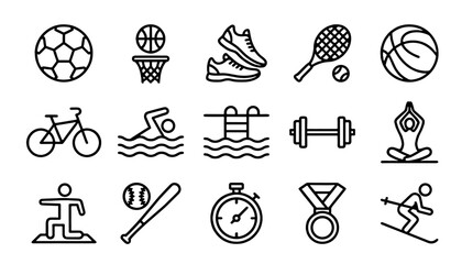 Set of outline sport icons with balls, fitness and outdoor activities © Alan