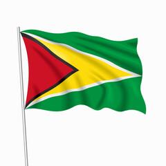 Fototapeta premium Guyana waving national flag, symbolizing national pride, ideal for patriotic badges, or cultural design themes and national holidays. Vector illustration.