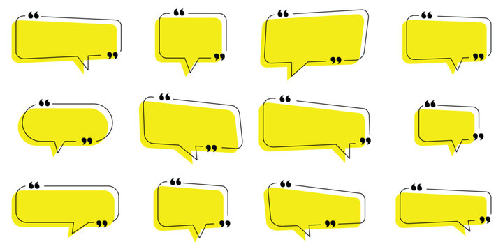 Yellow quote box frame vector sign. Quotation marks visual design element for displaying text and presentations.