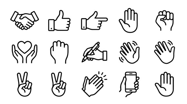 Set of hand gesture outline icons in linear vector style
