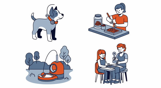 Smart dog tech pet care kit auto feed food prep animal data health tracking tool