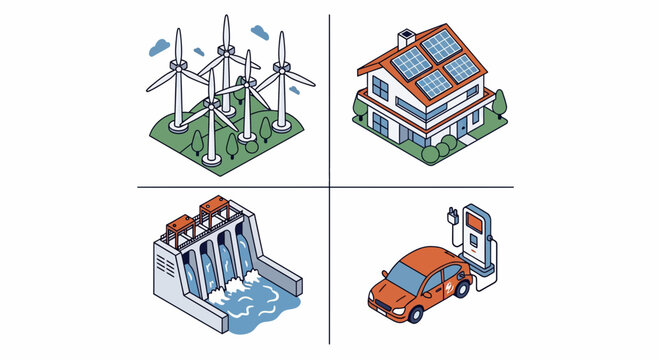 Eco set wind solar dam car green clean power sun earth ev pv net hub
