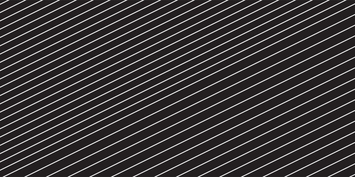 Repeated black diagonal lines on white background. Slanted parallel stripes pattern. Tilted striped print. Angled streaks wallpaper. Abstract minimalistic design. Vector graphic illustration.
