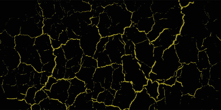 Abstract Black Background with Glowing Yellow Cracked Pattern
