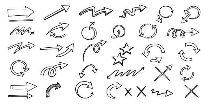 Hand drawn arrows and symbols for graphic design and illustration