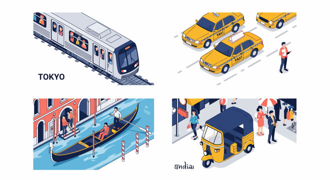 City taxi bus car rail tube boat ship road trip tour way map hub line