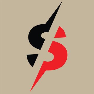 Creative Red and Black Dollar Sign with Lightning Bolt Financial Logo