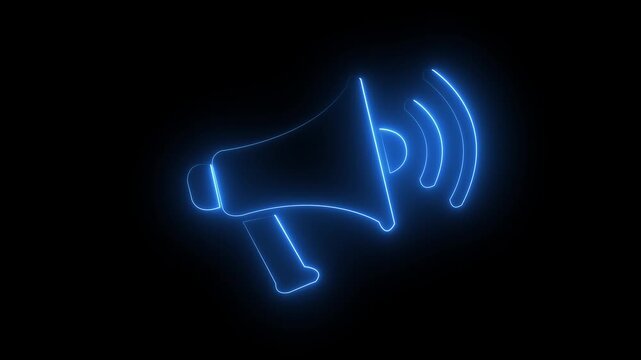 Neon megaphone icon animation neon light hand speaker animated party science sound speaker technology wave.HD video animation. on black backgraund .