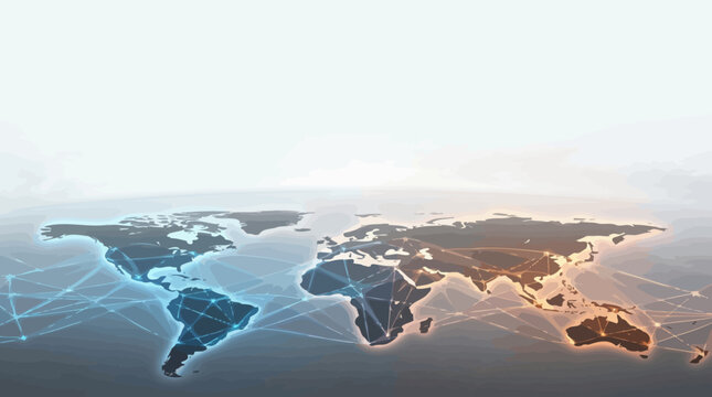 Digital connections spanning the globe, illustrating a network of communication and data flow across continents and oceans