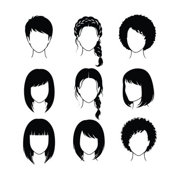 Female hairstyles and haircut silhouette icons for diverse avatars