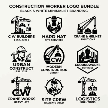 Construction worker logo design bundle.