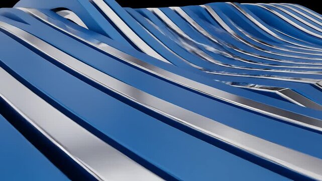 Abstract Blue and Silver Wavy Stripes Background Motion.