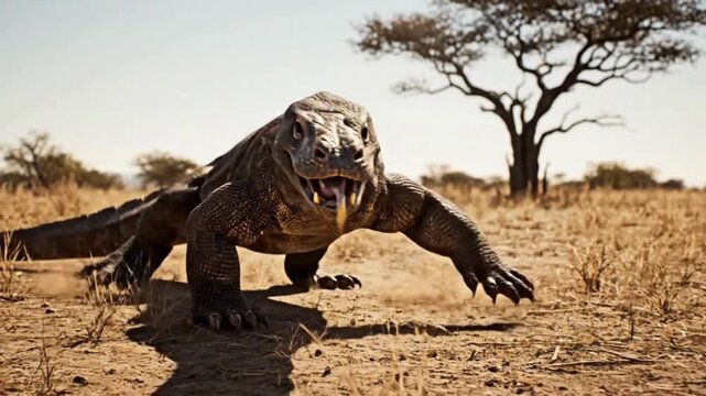 a Komodo dragon walking in nature