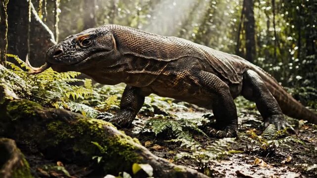 a Komodo dragon walking in nature