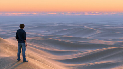 Fototapeta premium Man gazing at dunes during sunset