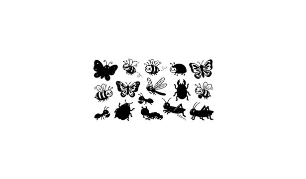 Cute insect vector set hand drawn bug and butterfly collection isolated on white background