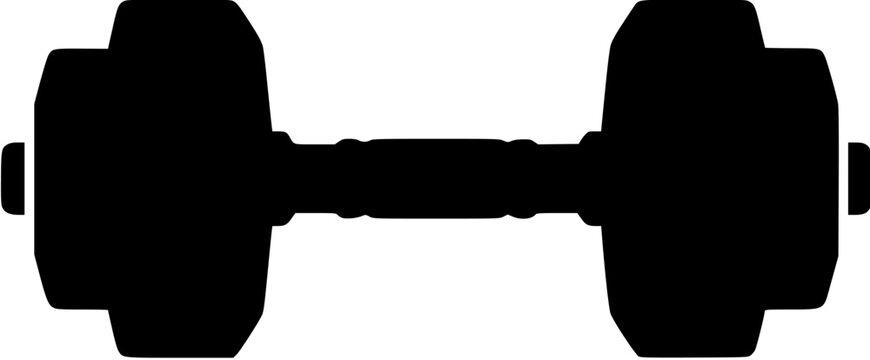 Black silhouette icon of a gym dumbbell isolated on white background