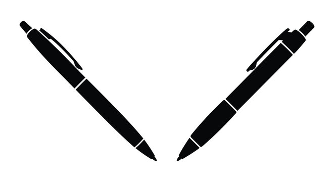 Two ballpoint pens in a v shape black and white silhouette pen writing instrument tools office