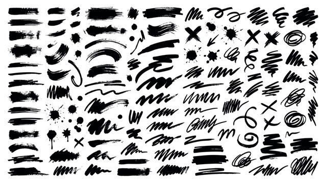 Collection of various brush strokes creating artistic design elements