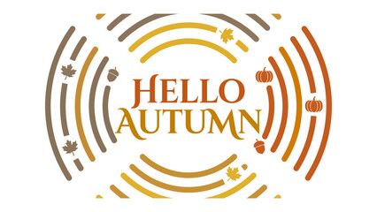 Autumn Greeting Circle: A circular graphic design featuring concentric rings in autumnal colors, with falling leaves, acorns, and pumpkins, and the text HELLO AUTUMN prominently displayed. © abidakhatun