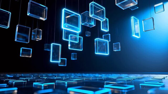 Floating glowing cubes in dark space
