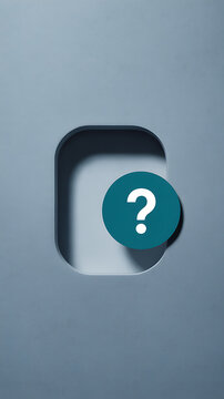 A question mark symbol on a teal circle with a shadow on a gray background