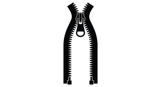Open zipper with pull tab depicted as a black silhouette against a white background fastener closure