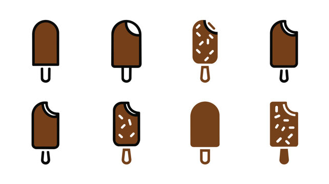 Set of chocolate ice cream bars with different textures and bite marks vector