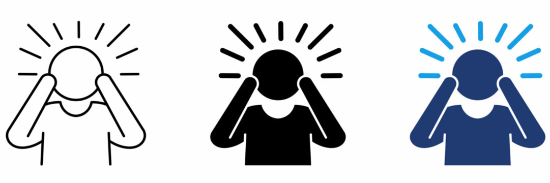 Migraine Symptom and Neurology Medical Icons.