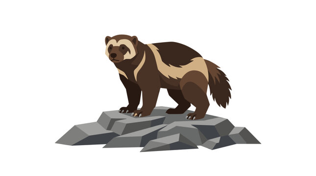 Wolverine standing on rocks vector illustration wild animal cartoon style