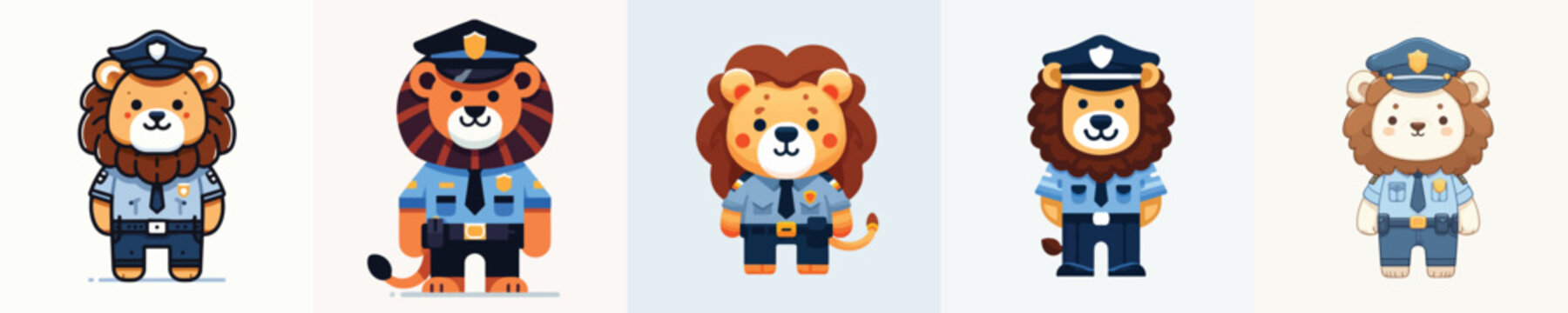 Cartoon Lion Mascot Characters Collection with Cute Wildlife Animal Illustrations