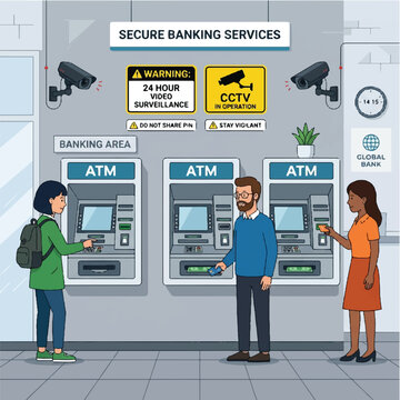 People using Automated Teller Machines.