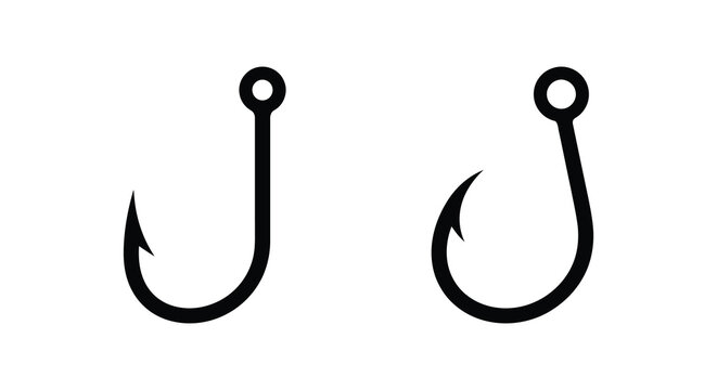 Two black fishing hooks depicted as simple silhouettes against a white background silhouette hook fishhook angling