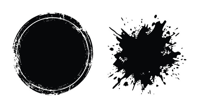 Two black ink blots with rough edges presented as circular shapes in a silhouette style blot