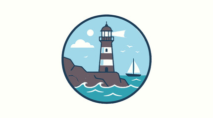 Naklejka premium Lighthouse on rocky coastal shore.