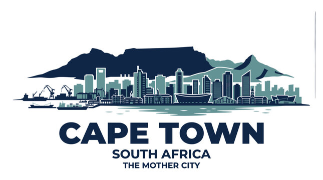Cape Town South Africa Skyline Poster with Table Mountain Waterfront and Modern Coastal City Vector Illustration