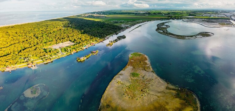 Veduta della Piallassa dei Piomboni di Marina di Ravenna con la pineta e il mare sullo sfondo, Ravenna