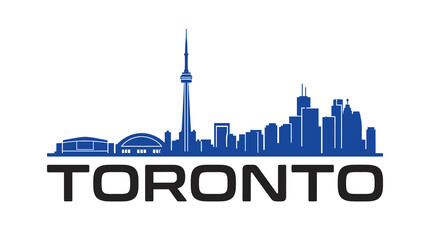 Obraz premium Modern Blue Toronto Skyline Illustration with Minimal Urban Silhouette and Bold Travel Typography