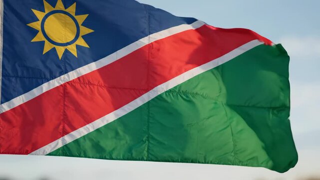 Namibian flag waving in the sky