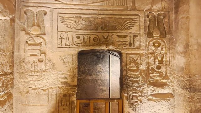The goddess Hathor in the Temple of Nefertari near the temple of Abu Simbel, Pharaoh Ramesses II in southern Egypt, in Nubia