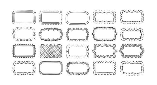 Set of hand drawn doodle rectangular frames