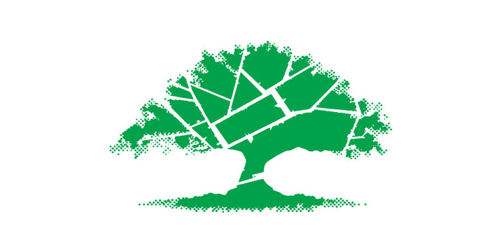 Green tree vector illustration showing continents and countries with a nature inspired globe style design representing earth and travel concept