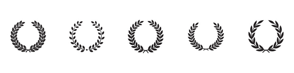 Laurel wreath icon set. Victory, award, and champion reward symbols. Greek laurel branch leaf wreaths for heraldry and design. Vector Graphic. EPS 10 © Jeremy_Show