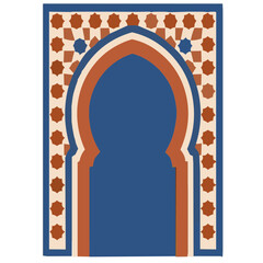 Fototapeta premium Traditional Moroccan arch doorway illustration featuring colorful Islamic mosaic ornament and elegant Arabic architecture isolated on white background