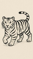 Obraz premium Hand-drawn tiger illustration wallpaper for mobile