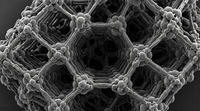 Symmetrical buckminsterfullerene molecular cage geometry 3D render