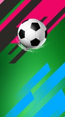 Obraz premium Dynamic Soccer Ball on Vibrant Abstract Background with Energetic Geometric Shapes, Splash Effect, and Modern Design for Sports Events