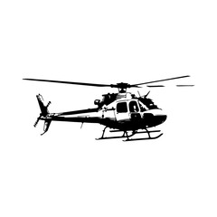 Fototapeta premium Black and White Silhouette of a Modern Helicopter in Flight.