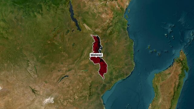 Satellite view animation showing the outline of Malawi in motion over the Earth